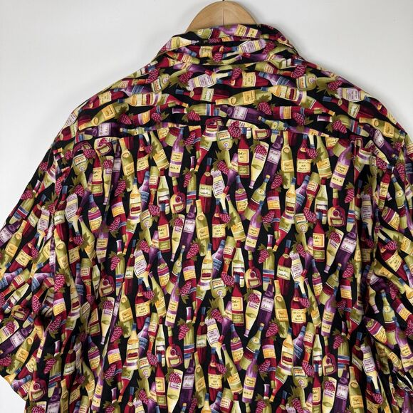 Reyn Spooner Hawaiian Shirt Mens XL Black Wine Bottle Print Tailored in Hawaii - Picture 4 of 10